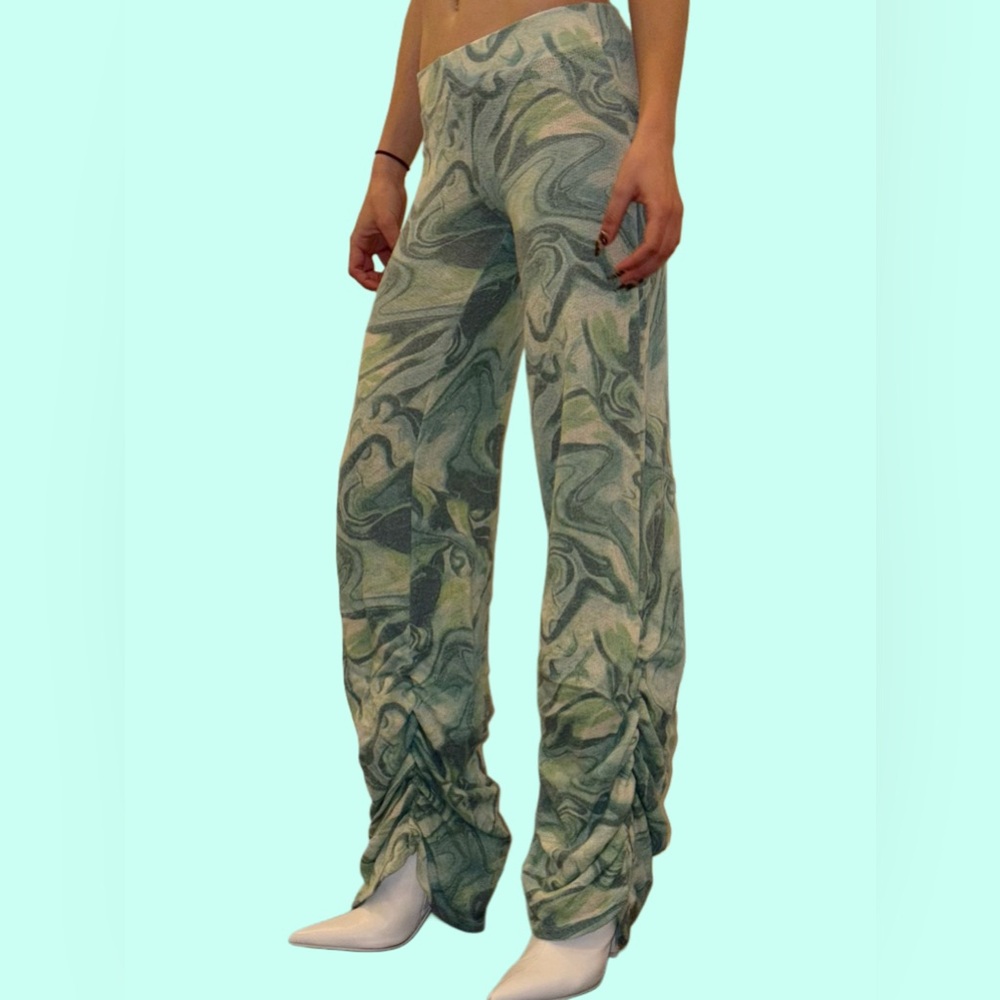 Jaded London - Green / Aqua Marble Ruched Knit Pants